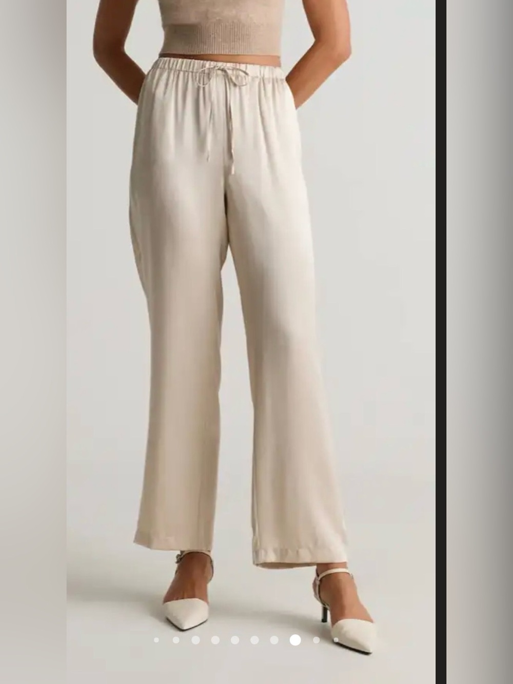 Quince Cream 100% Washable Silk Drawstring Wide Leg Pants